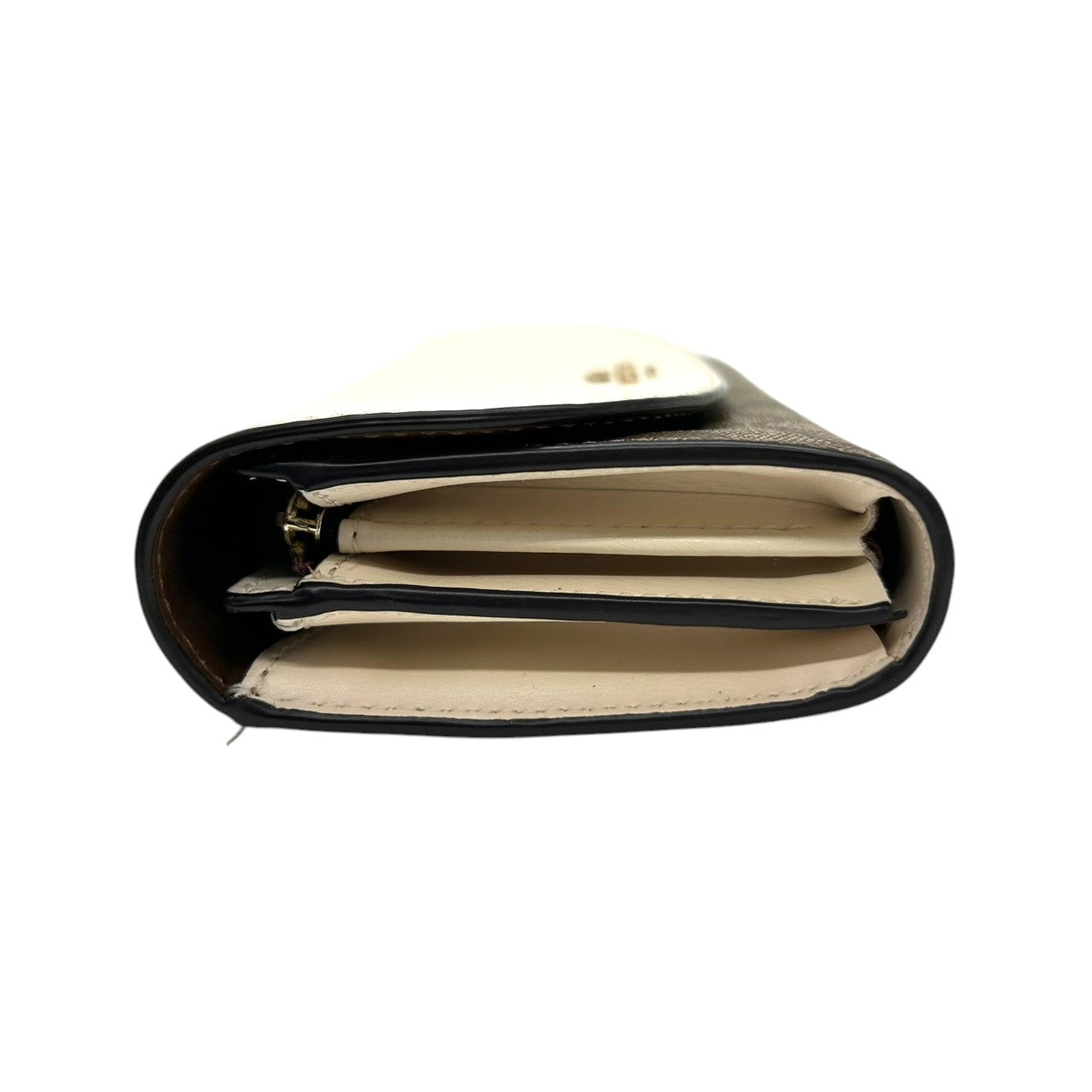 【美品】コーチ 長財布 フラップウォレット シグネチャー PVC レザー ブラウン ホワイト レディース COACH Cロゴ エレガント フェミニン 大容量 カード収納豊富 スナップボタン開閉 クラシック バイカラーデザイン w2