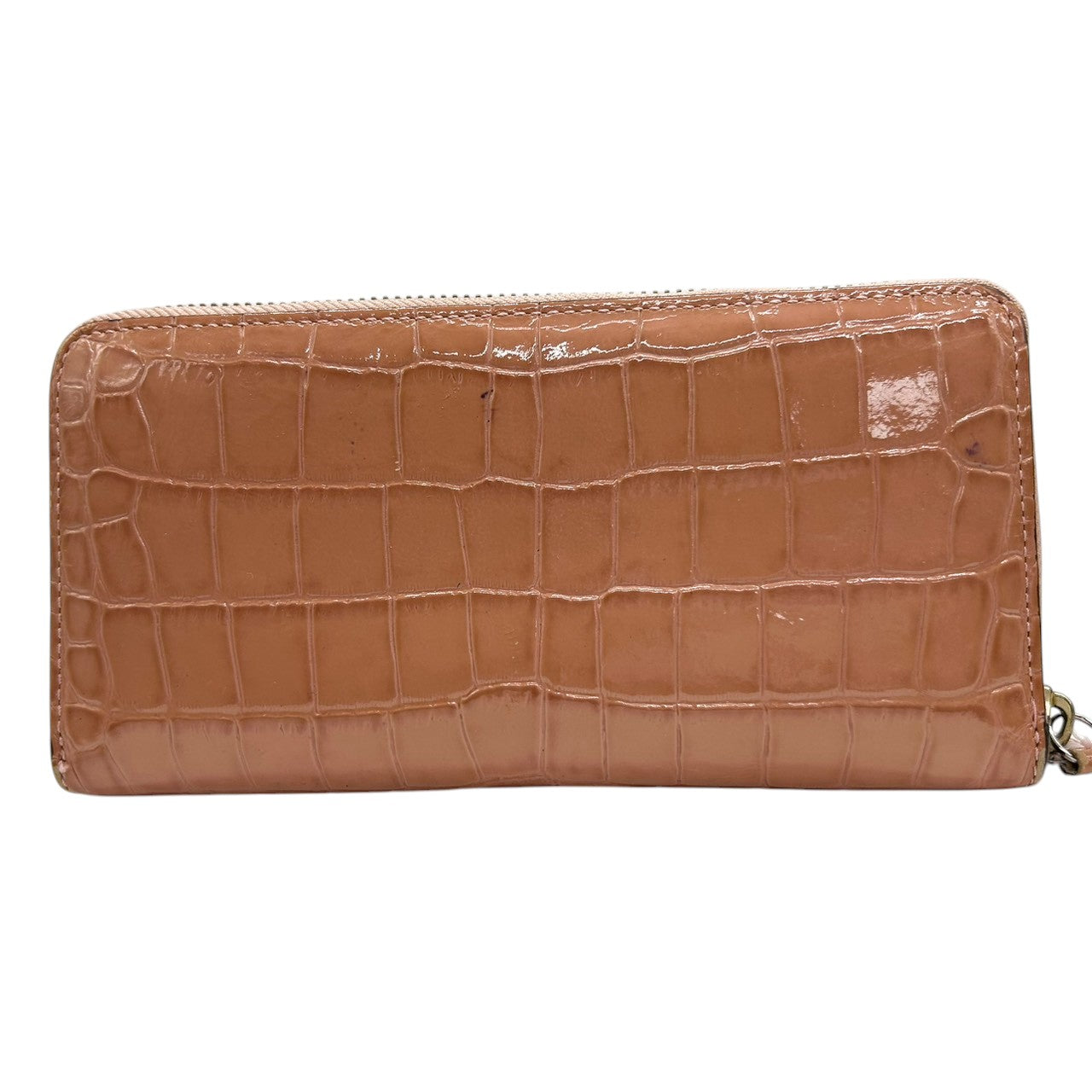 コーチ 長財布 ラウンドファスナーウォレット 型押しレザー パテント ピンク レディース COACH ロゴプレート エレガント フェミニン 大容量 カード収納豊富 ラウンドジップ エナメル素材 クラシックデザイン w2