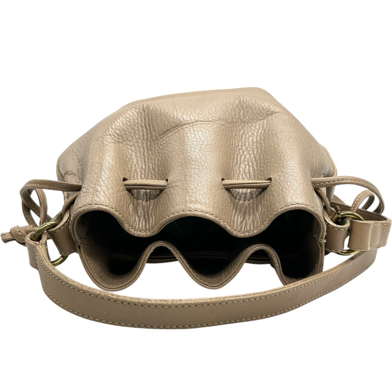 【美品】希少 USA製 コーチ オールドコーチ 巾着型 ショルダーバッグ バケットバッグ グラブタンレザー 本革 ベージュ グレージュ レディース 斜め掛け可 クラシックデザイン エレガント ビンテージ COACH s44