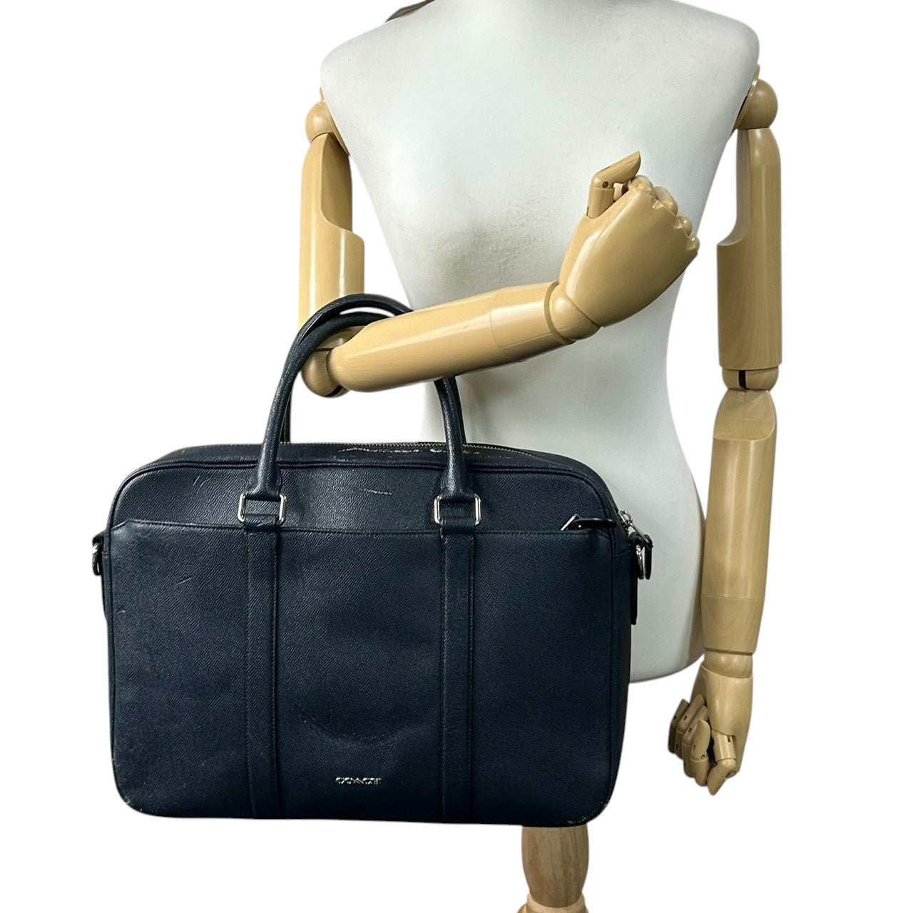 コーチ メトロポリタン 2WAY ビジネスバッグ F59057 ブリーフケース クロスグレインレザー ネイビー メンズ A4 PC収納可 通勤 書類鞄 COACH 斜め掛け クロスボディ 自立可 大容量 ショルダーバッグ X2