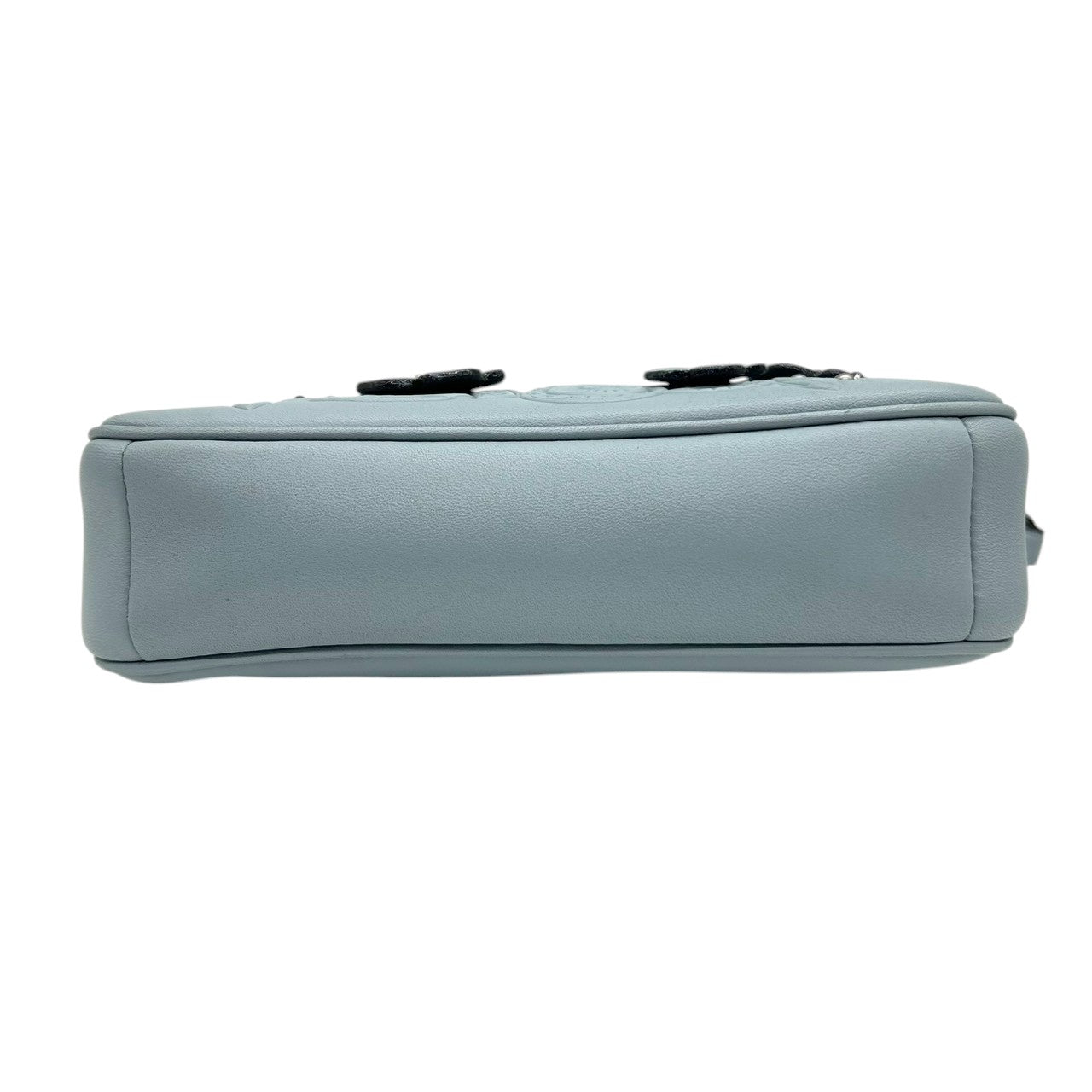 【美品】コーチ ティーローズ フローラル ハンドバッグ 12055 レザー スウェード ライトブルー アクセサリーポーチ リストレット レディース COACH 花柄 エンボス スタッズ グリッター ミニバッグ パーティバッグ s12