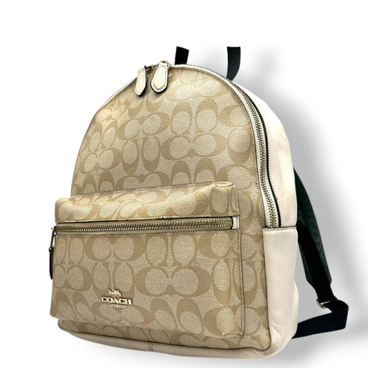 【ハンドル訳あり】コーチ シグネチャー ミディアム チャーリー バックパック F32200 リュック PVC レザー ベージュ ホワイト レディース COACH クラシックデザイン コンパクト デイパック 通勤通学 s6
