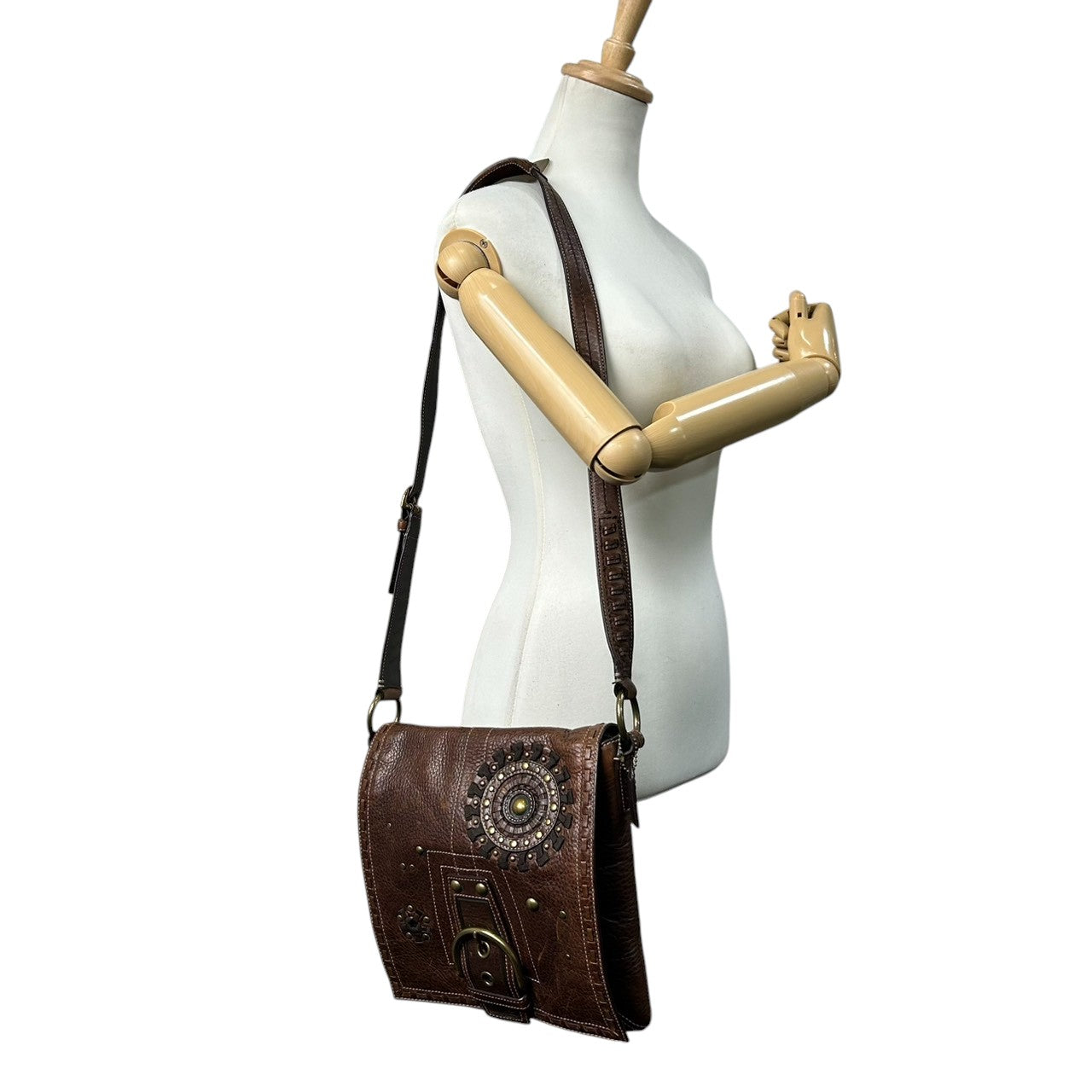 【希少】コーチ ショルダーバッグ 10065 レザー ブラウン スタッズ ビジュー ステッチ 斜め掛け可 A4収納可 メンズ レディース COACH メッセンジャーバッグ ビンテージ ウエスタンデザイン H0693-10065 s6