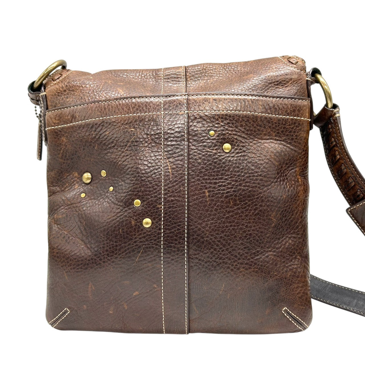 【希少】コーチ ショルダーバッグ 10065 レザー ブラウン スタッズ ビジュー ステッチ 斜め掛け可 A4収納可 メンズ レディース COACH メッセンジャーバッグ ビンテージ ウエスタンデザイン H0693-10065 s6