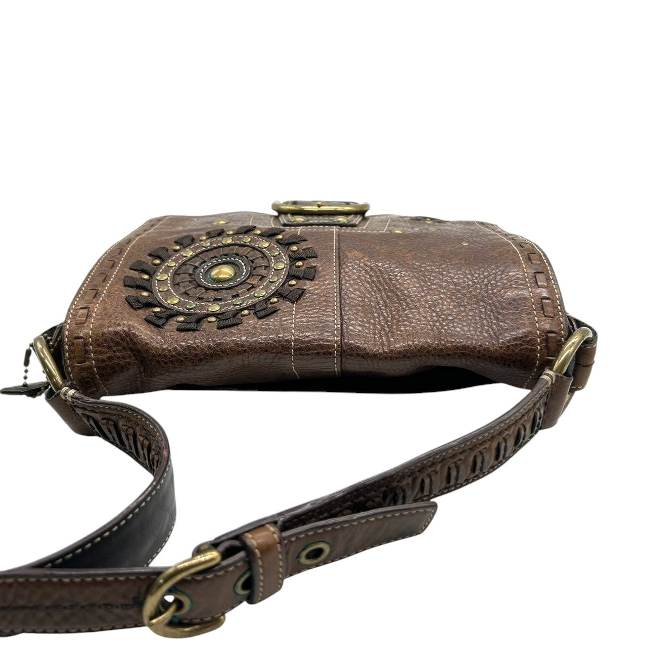 【希少】コーチ ショルダーバッグ 10065 レザー ブラウン スタッズ ビジュー ステッチ 斜め掛け可 A4収納可 メンズ レディース COACH メッセンジャーバッグ ビンテージ ウエスタンデザイン H0693-10065 s6