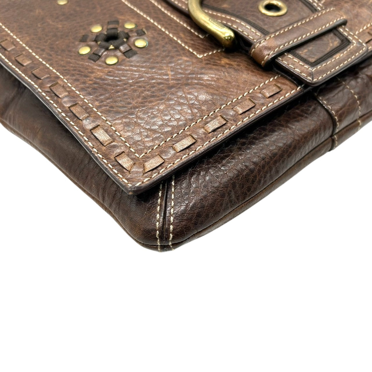 【希少】コーチ ショルダーバッグ 10065 レザー ブラウン スタッズ ビジュー ステッチ 斜め掛け可 A4収納可 メンズ レディース COACH メッセンジャーバッグ ビンテージ ウエスタンデザイン H0693-10065 s6