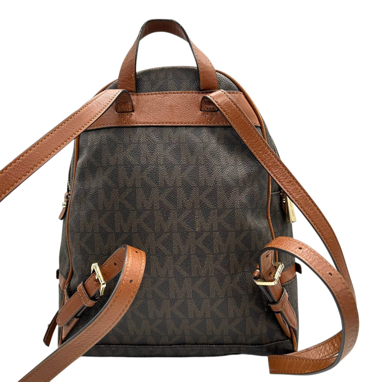 【美品】マイケルコース リアジップ ミディアム バックパック シグネチャー MK柄 リュックサック PVC レザー ブラウン レディース MICHAEL KORS RHEA ZIP 通勤 通学 コンパクトデザイン 人気モデル E10