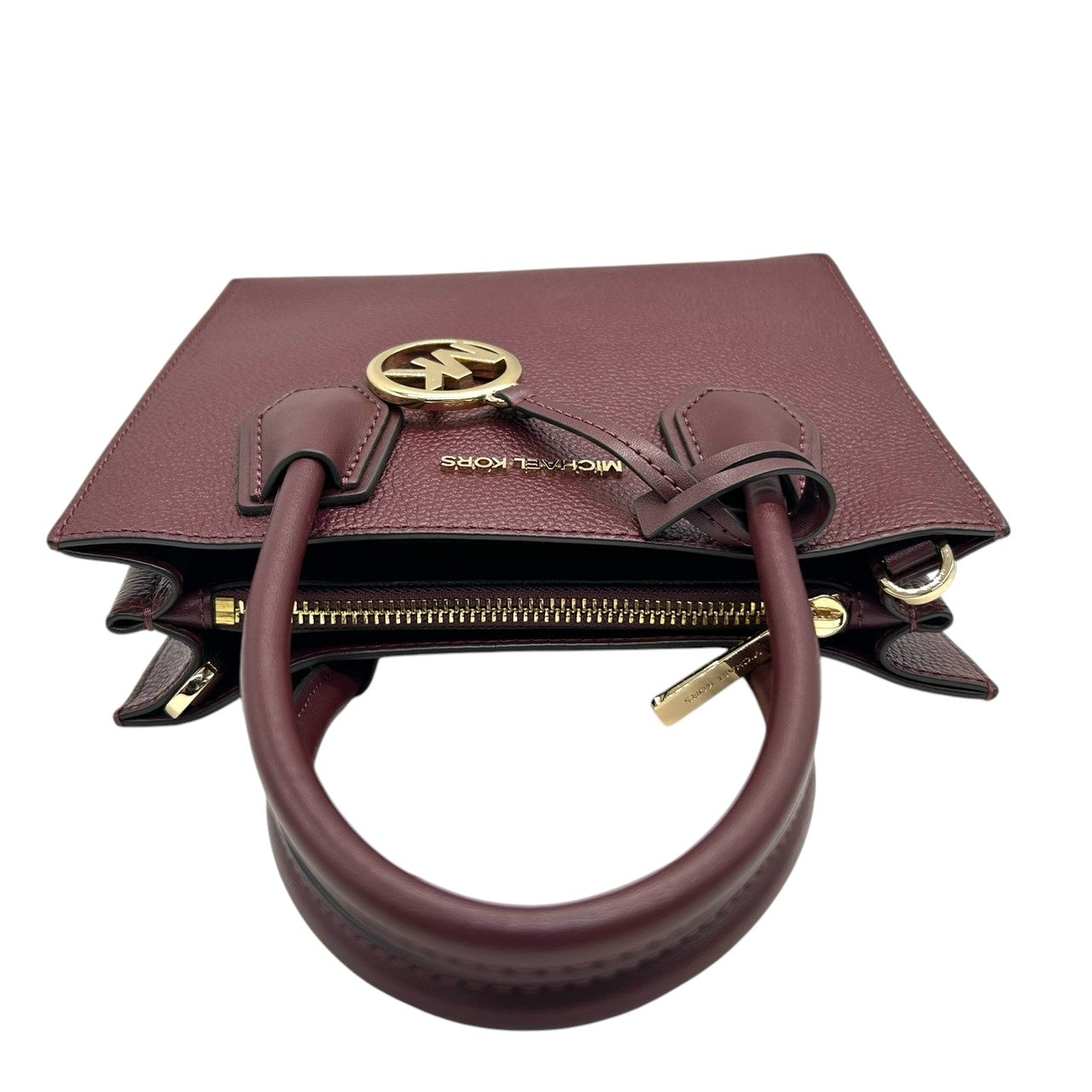 【極美品／未使用級】マイケルコース 2WAY ハンドバッグ ショルダーバッグ レザー ボルドー レッド系 レディース MKチャーム 斜め掛け可 自立可 MICHAEL KORS サッチェルバッグ エレガント コンパクト E10