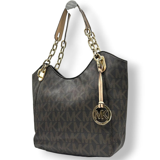 マイケルコース シグネチャー ワンショルダーバッグ PVC レザー ブラウン ゴールドチェーン MKチャーム 肩掛け レディース MICHAEL KORS ホーボーバッグ エレガント 通勤通学 フェミニン 人気モデル E10