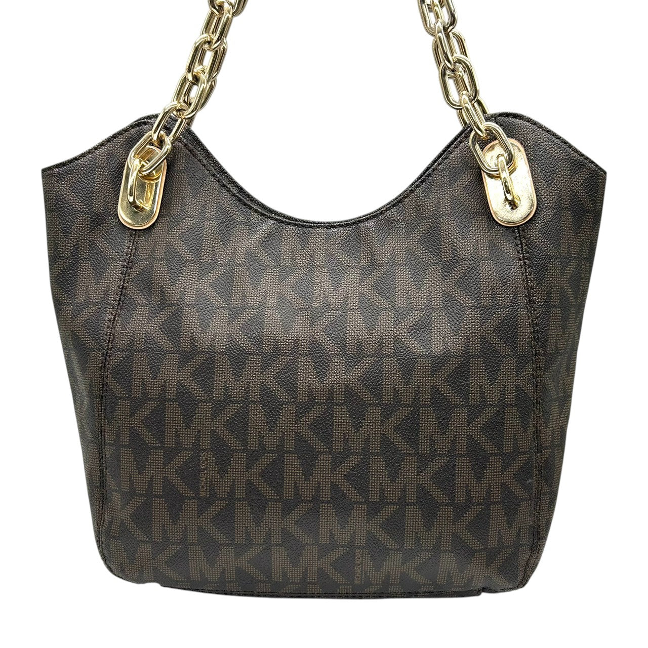 マイケルコース シグネチャー ワンショルダーバッグ PVC レザー ブラウン ゴールドチェーン MKチャーム 肩掛け レディース MICHAEL KORS ホーボーバッグ エレガント 通勤通学 フェミニン 人気モデル E10