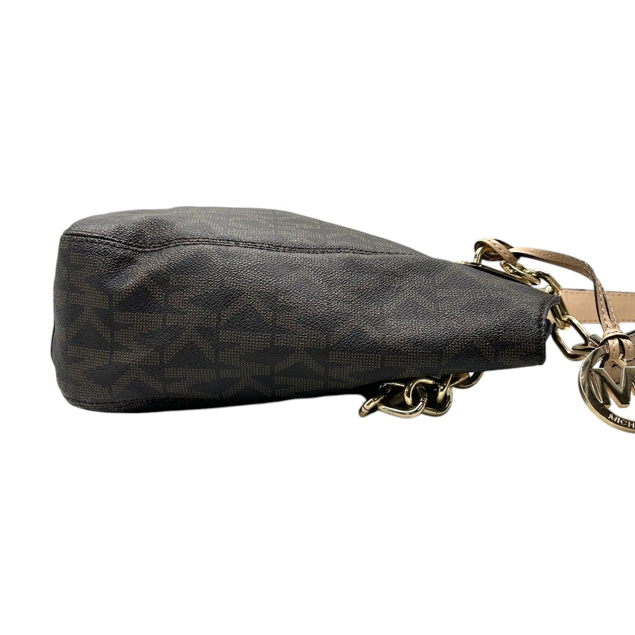 マイケルコース シグネチャー ワンショルダーバッグ PVC レザー ブラウン ゴールドチェーン MKチャーム 肩掛け レディース MICHAEL KORS ホーボーバッグ エレガント 通勤通学 フェミニン 人気モデル E10