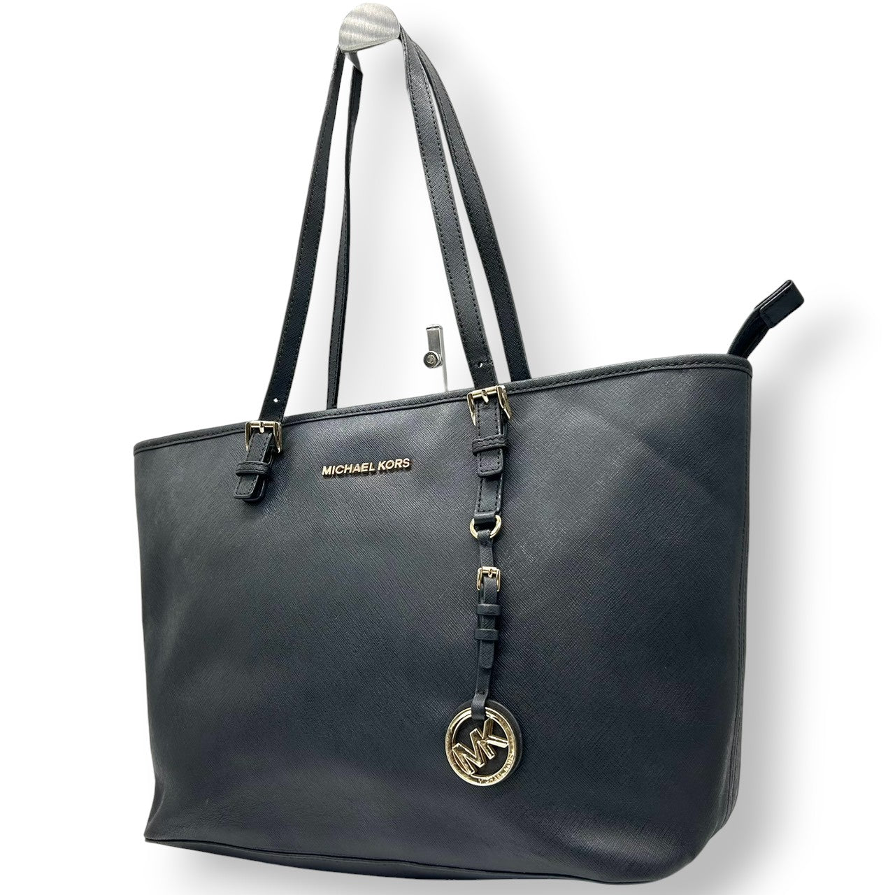 マイケルコース JET SET ITEM トートバッグ A4収納可 肩掛け PVCレザー ブラック レディース MICHAEL KORS ジェットセットアイテム 通勤通学 ビジネス 大容量 MKチャーム ゴールド金具 自立可 s12