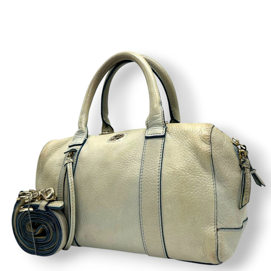 トリーバーチ 2WAY ハンドバッグ ショルダーバッグ ミニボストンバッグ レザー 本革 ライトグリーン ブルー レディース TORY BURCH 斜め掛け可 クロスボディ ダブルTロゴ エレガント クラシックデザイン バイカラー s84