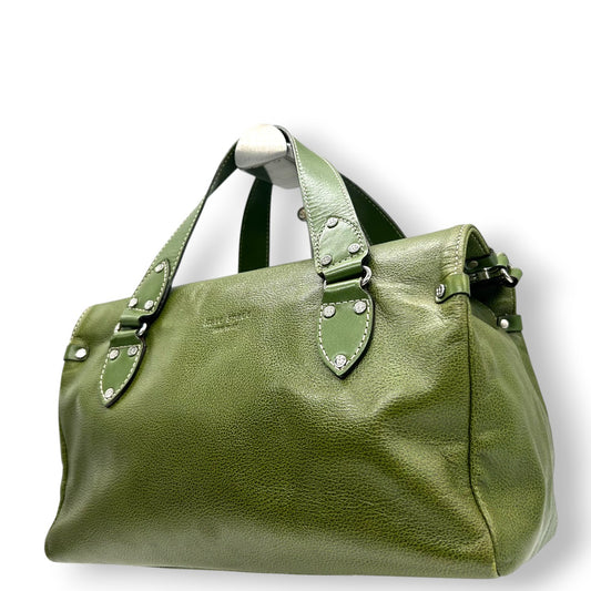 【美品】ケイトスペード レザー ハンドバッグ ミニボストンバッグ グリーン系 ラインストーン レディース kate spade new york エレガント クラシック シボ革 本革 肩掛け 自立可 上品なデザイン s84