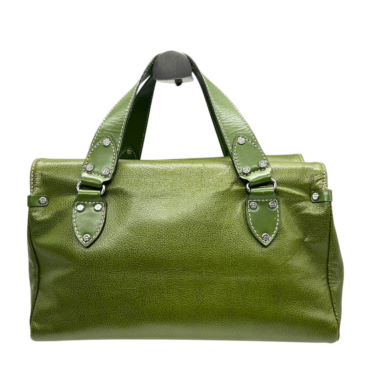 【美品】ケイトスペード レザー ハンドバッグ ミニボストンバッグ グリーン系 ラインストーン レディース kate spade new york エレガント クラシック シボ革 本革 肩掛け 自立可 上品なデザイン s84