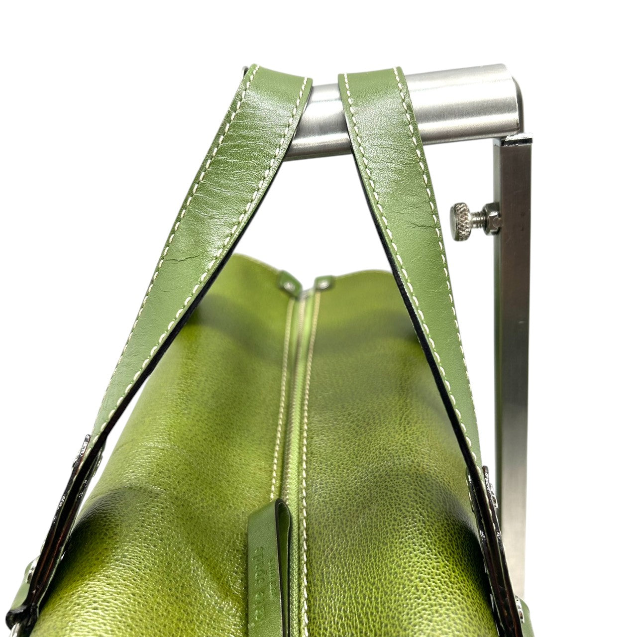 【美品】ケイトスペード レザー ハンドバッグ ミニボストンバッグ グリーン系 ラインストーン レディース kate spade new york エレガント クラシック シボ革 本革 肩掛け 自立可 上品なデザイン s84