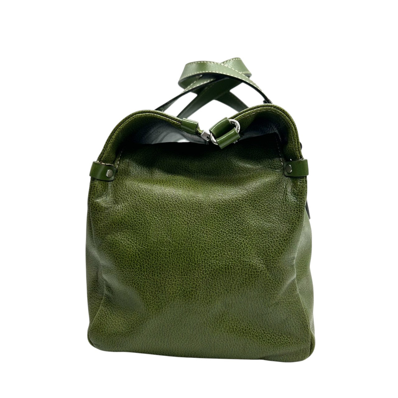 【美品】ケイトスペード レザー ハンドバッグ ミニボストンバッグ グリーン系 ラインストーン レディース kate spade new york エレガント クラシック シボ革 本革 肩掛け 自立可 上品なデザイン s84