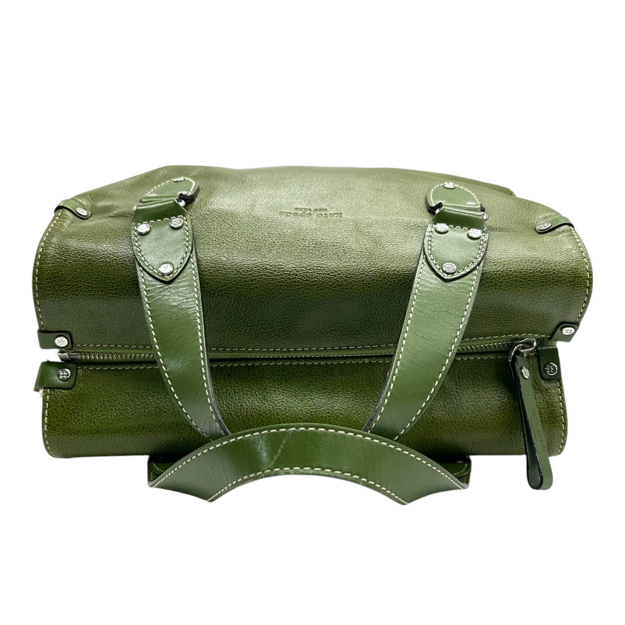 【美品】ケイトスペード レザー ハンドバッグ ミニボストンバッグ グリーン系 ラインストーン レディース kate spade new york エレガント クラシック シボ革 本革 肩掛け 自立可 上品なデザイン s84