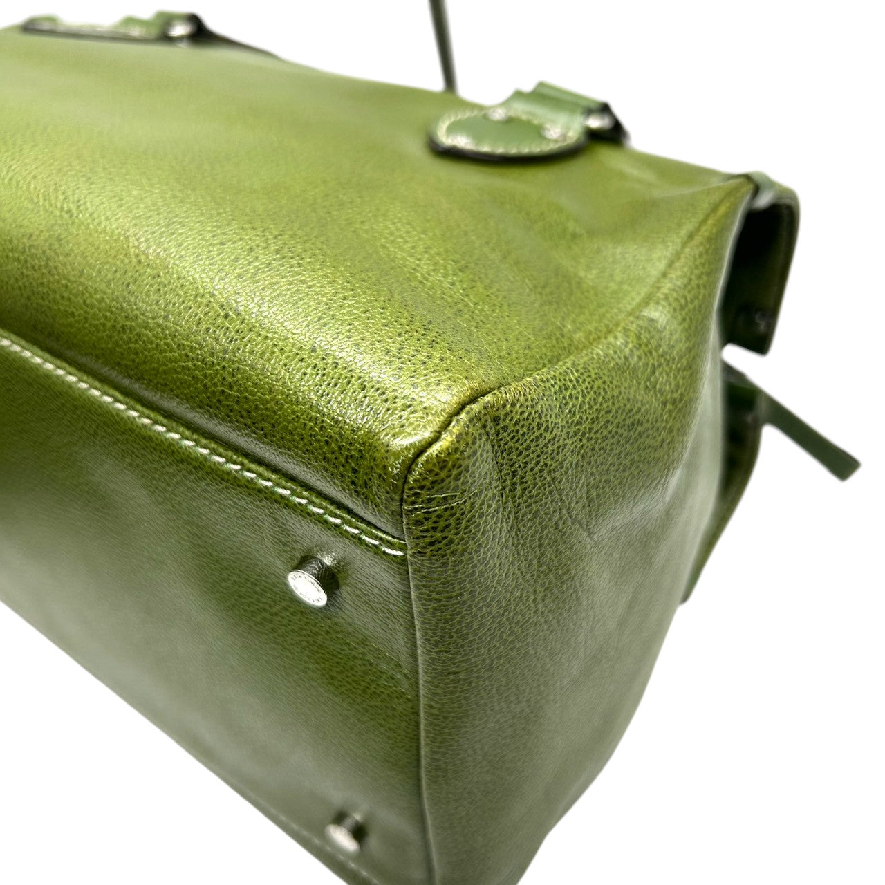 【美品】ケイトスペード レザー ハンドバッグ ミニボストンバッグ グリーン系 ラインストーン レディース kate spade new york エレガント クラシック シボ革 本革 肩掛け 自立可 上品なデザイン s84