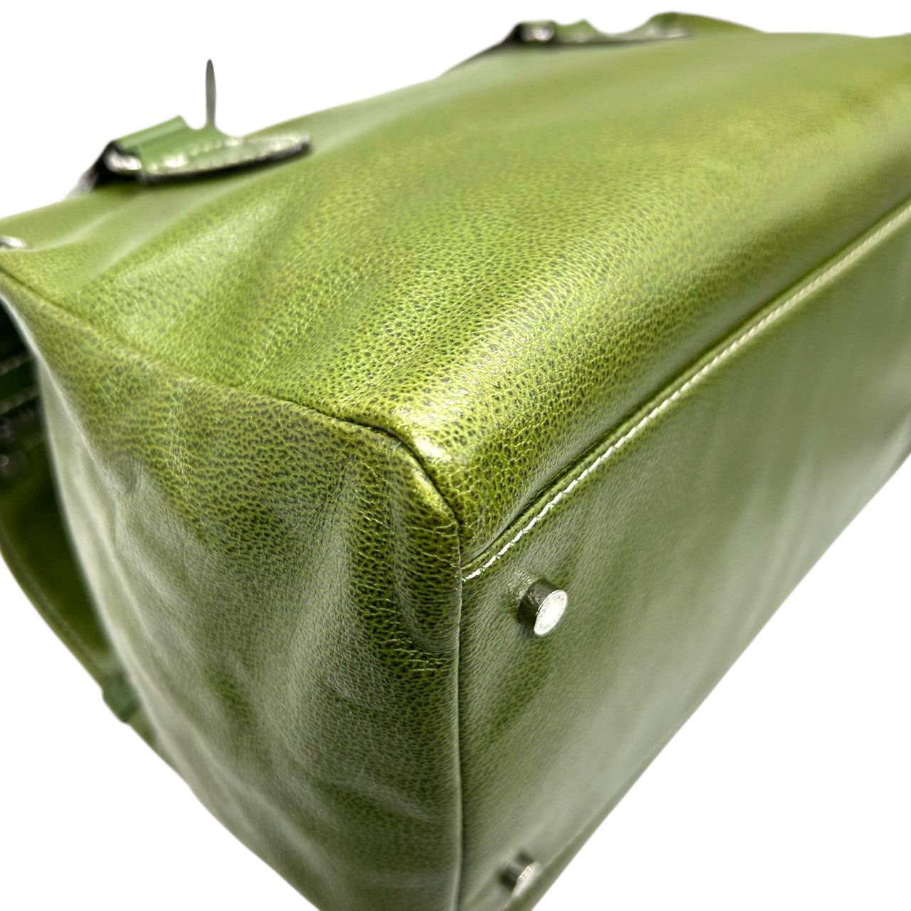 【美品】ケイトスペード レザー ハンドバッグ ミニボストンバッグ グリーン系 ラインストーン レディース kate spade new york エレガント クラシック シボ革 本革 肩掛け 自立可 上品なデザイン s84