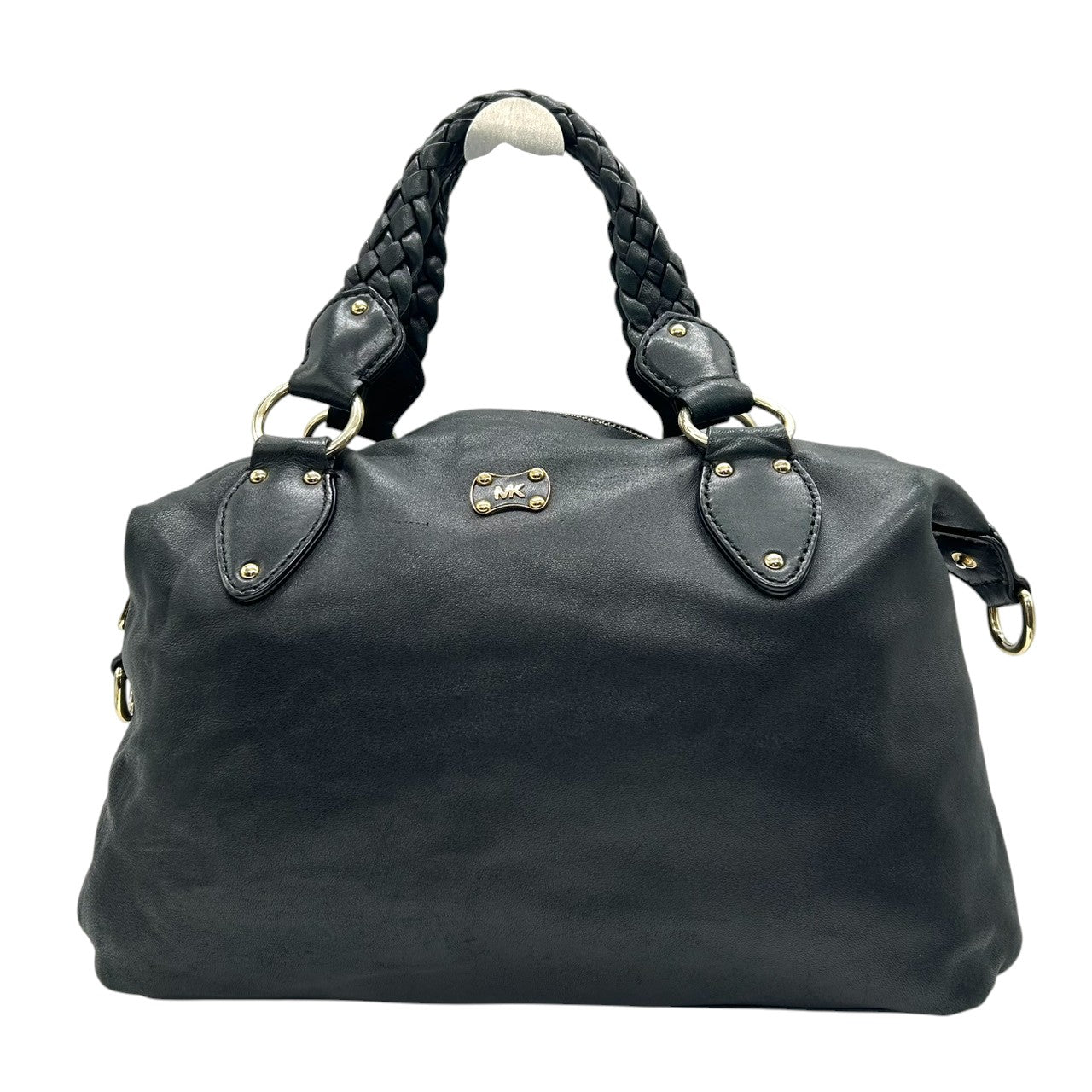 マイケルコース 2WAY ハンドバッグ ショルダーバッグ レザー 本革 ブラック 編み込みハンドル レディース 斜め掛け可 MICHAEL KORS ミニボストン ゴールド金具 ロゴプレート エレガント フェミニン 通勤通学デザイン U6