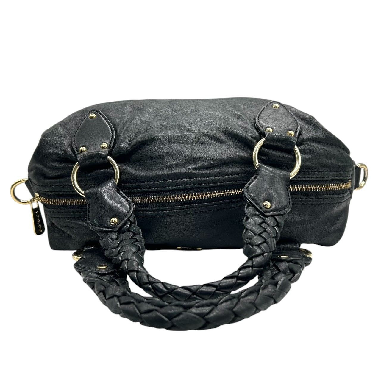 マイケルコース 2WAY ハンドバッグ ショルダーバッグ レザー 本革 ブラック 編み込みハンドル レディース 斜め掛け可 MICHAEL KORS ミニボストン ゴールド金具 ロゴプレート エレガント フェミニン 通勤通学デザイン U6