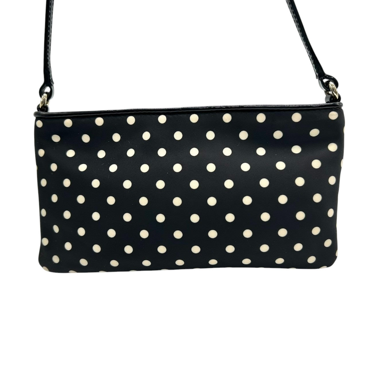 【美品】ケイトスペード ドット柄 ショルダーバッグ ナイロン パテントレザー ブラック ホワイト レディース kate spade new york ポシェット 斜め掛け可 ロゴプレート ミニバッグ フェミニンデザイン U6