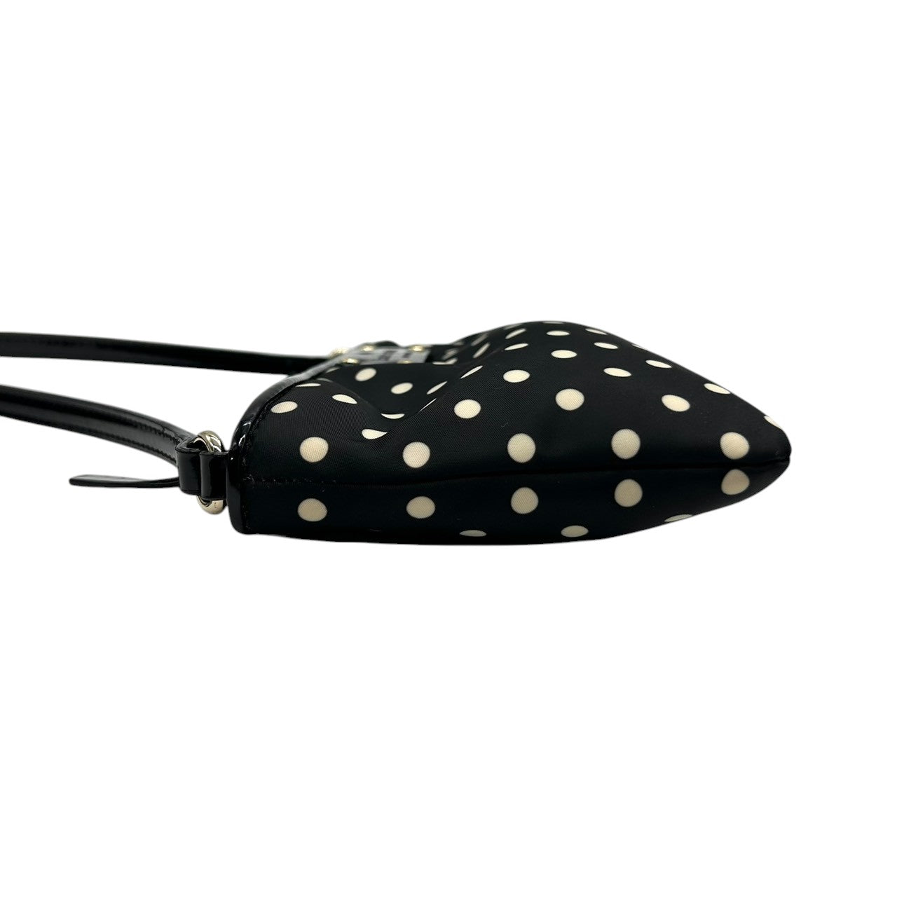 【美品】ケイトスペード ドット柄 ショルダーバッグ ナイロン パテントレザー ブラック ホワイト レディース kate spade new york ポシェット 斜め掛け可 ロゴプレート ミニバッグ フェミニンデザイン U6
