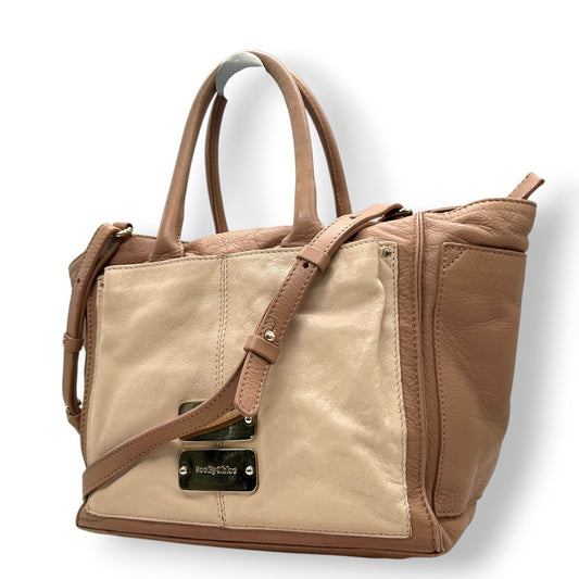 【美品／付属品完備】シーバイクロエ APRIL 2WAY ハンドバッグ ショルダーバッグ レザー バイカラー A4可 レディース 斜め掛け可 SEE BY CHLOE ピンクベージュ 大容量 ロゴプレート 通勤通学 エレガント U7