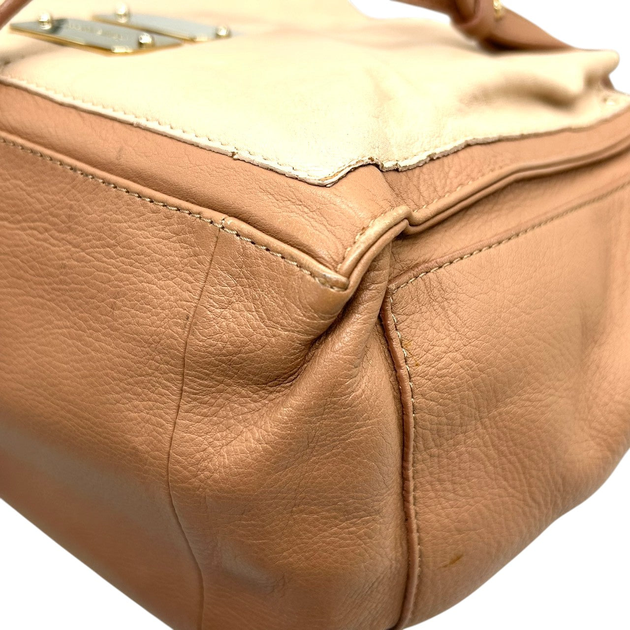 【美品／付属品完備】シーバイクロエ APRIL 2WAY ハンドバッグ ショルダーバッグ レザー バイカラー A4可 レディース 斜め掛け可 SEE BY CHLOE ピンクベージュ 大容量 ロゴプレート 通勤通学 エレガント U7