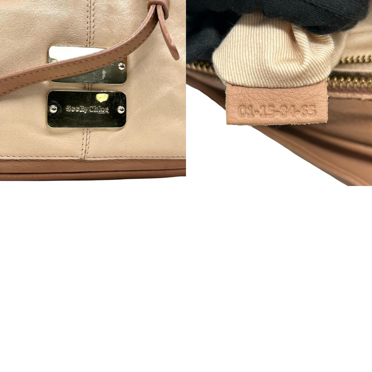 【美品／付属品完備】シーバイクロエ APRIL 2WAY ハンドバッグ ショルダーバッグ レザー バイカラー A4可 レディース 斜め掛け可 SEE BY CHLOE ピンクベージュ 大容量 ロゴプレート 通勤通学 エレガント U7