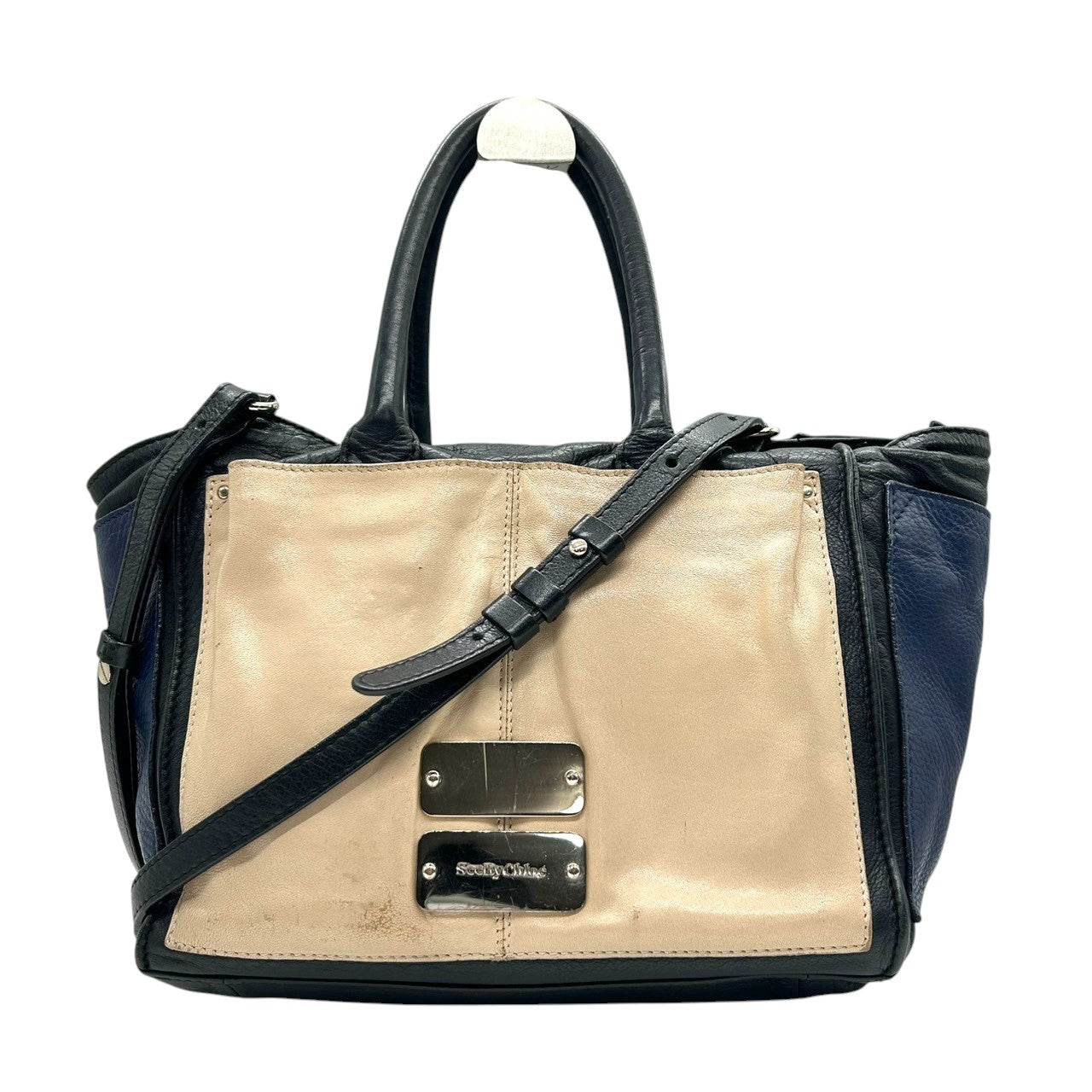 シーバイクロエ APRIL 2WAY ハンドバッグ ショルダーバッグ レザー トリコロール A4可 レディース 斜め掛け可 SEE BY CHLOE ブラック ベージュ ブルー 大容量 ロゴプレート 通勤通学 エレガント 自立可 U9