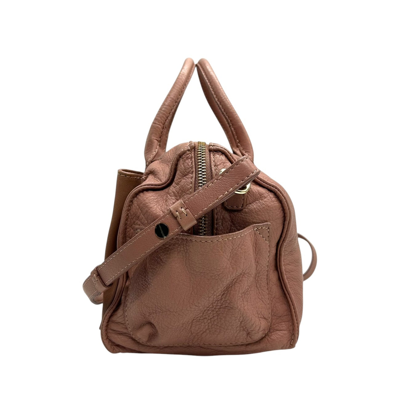 【美品】シーバイクロエ APRIL 2WAY ハンドバッグ ショルダーバッグ レザー バイカラー ピンクベージュ レディース 斜め掛け可 SEE BY CHLOE エイプリル ロゴプレート エレガント フェミニン コンパクトデザイン U9