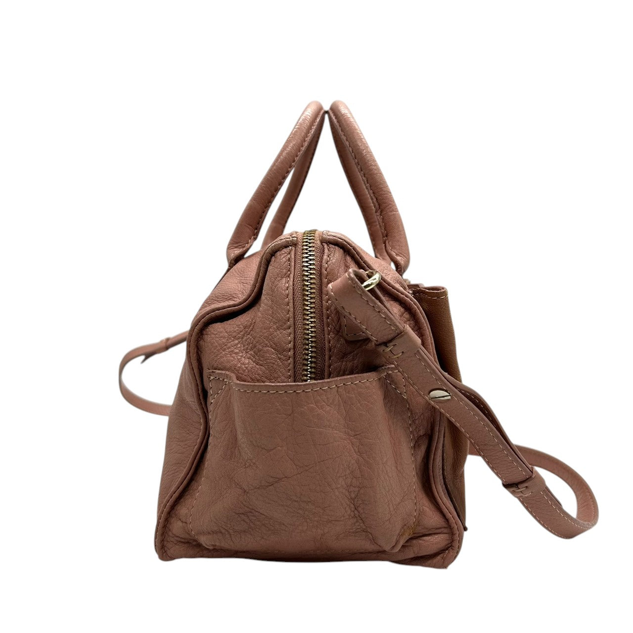 【美品】シーバイクロエ APRIL 2WAY ハンドバッグ ショルダーバッグ レザー バイカラー ピンクベージュ レディース 斜め掛け可 SEE BY CHLOE エイプリル ロゴプレート エレガント フェミニン コンパクトデザイン U9