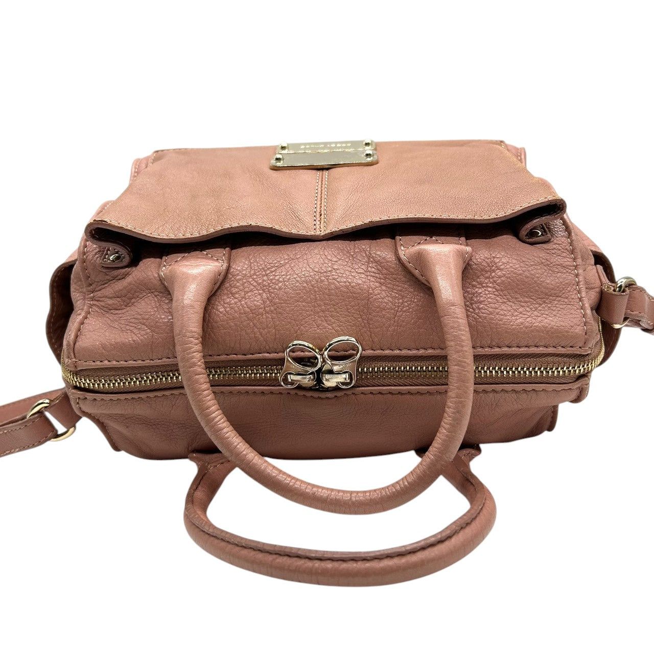 【美品】シーバイクロエ APRIL 2WAY ハンドバッグ ショルダーバッグ レザー バイカラー ピンクベージュ レディース 斜め掛け可 SEE BY CHLOE エイプリル ロゴプレート エレガント フェミニン コンパクトデザイン U9