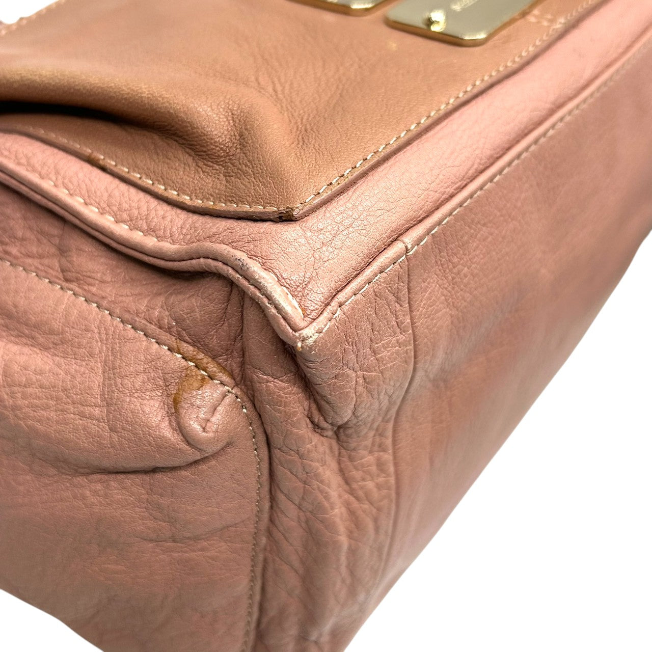 【美品】シーバイクロエ APRIL 2WAY ハンドバッグ ショルダーバッグ レザー バイカラー ピンクベージュ レディース 斜め掛け可 SEE BY CHLOE エイプリル ロゴプレート エレガント フェミニン コンパクトデザイン U9