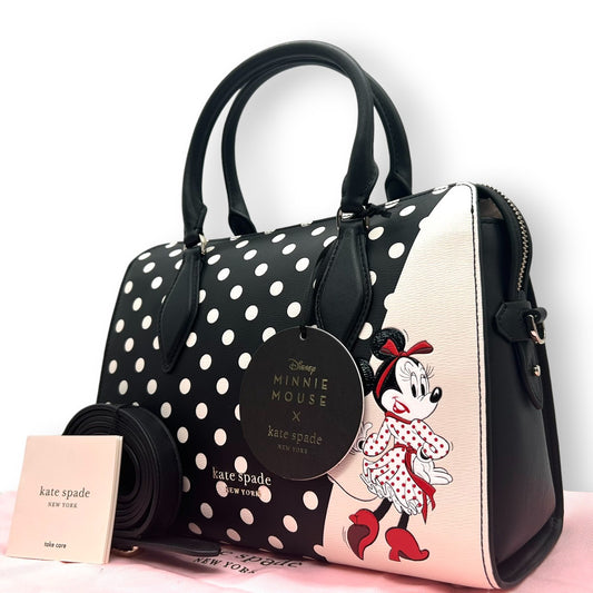 【未使用級／極美品】ケイトスペード ディズニー ミニーマウス コラボ 2WAY ハンドバッグ WKRU6606 ドット柄 レディース 斜め掛け可 自立可 kate spade new york x Disney ショルダーバッグ 限定 希少 H