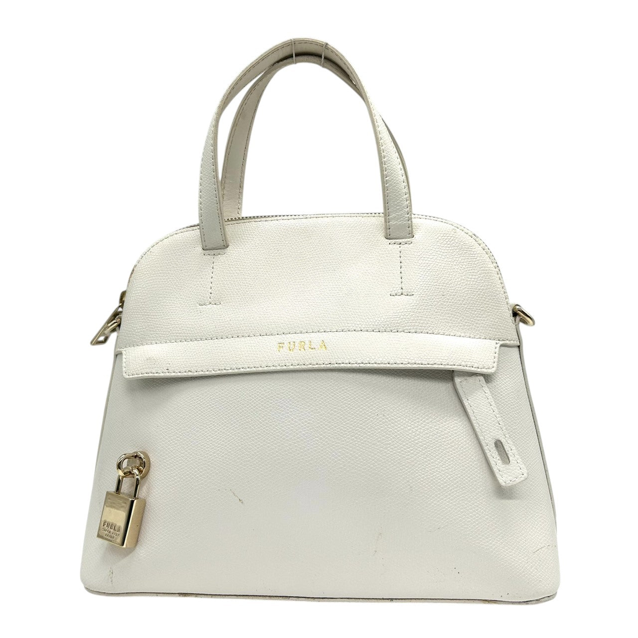 フルラ パイパー 2WAY ハンドバッグ ショルダーバッグ レザー ホワイト 白 レディース FURLA PIPER 斜め掛け可 クロスボディ ドーム型 カデナ 南京錠付き エレガント 定番人気モデル 自立可 s43