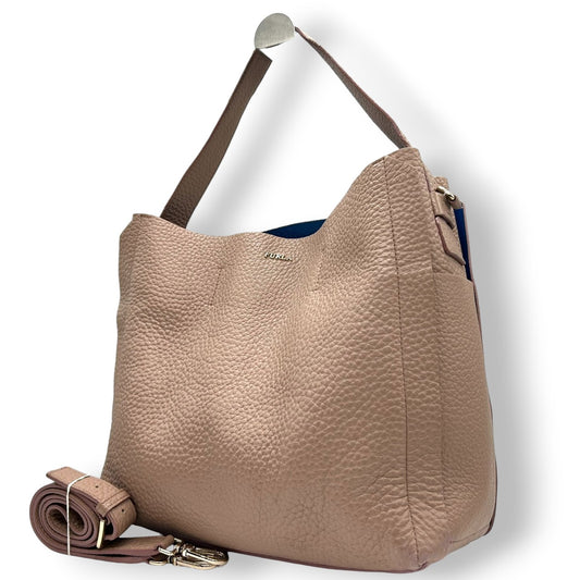 【美品】フルラ カプリッチョ 2WAY ショルダーバッグ ハンドバッグ レザー ピンクベージュ レディース A4可 FURLA CAPRICCIO ワンショルダー 斜め掛け可 通勤通学 大容量 バイカラーデザイン エレガント U9