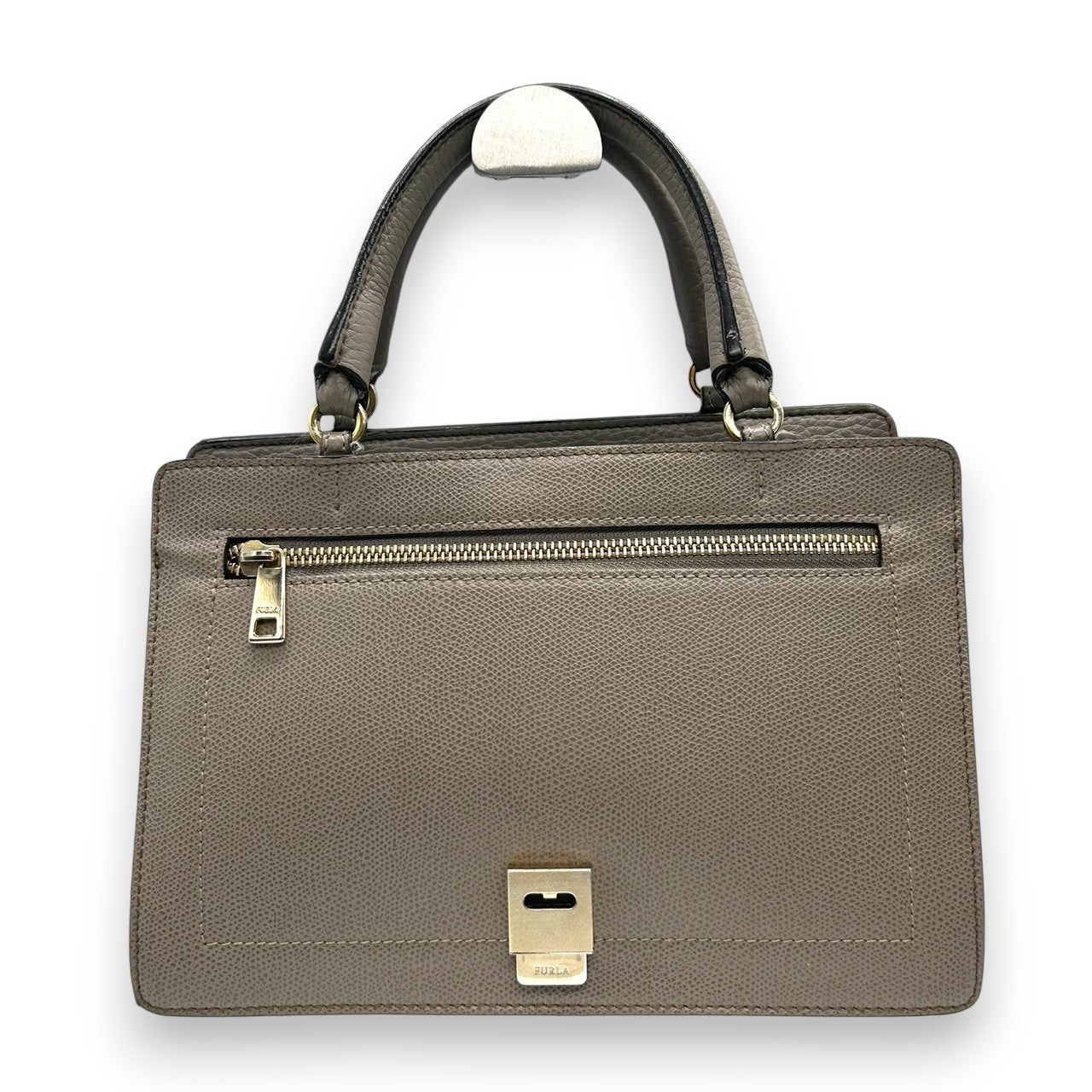 【美品】フルラ ネット 2WAY ハンドバッグ ショルダーバッグ レザー グレージュ レディース FURLA NET トップハンドル 斜め掛け可 自立可 通勤 フォーマル エレガント イタリア製 コンパクト 人気モデル s82