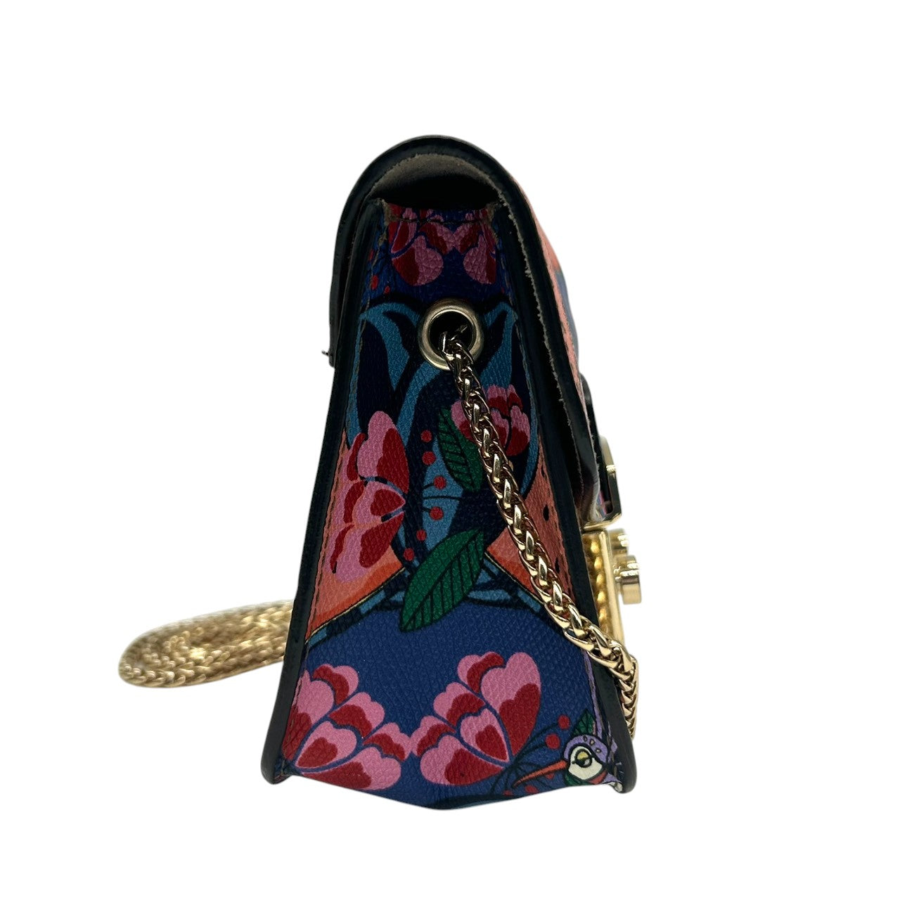 【美品】フルラ メトロポリス チェーンショルダーバッグ PVC 総柄 スイカ 鳥 マルチカラー レディース FURLA METROPOLIS 斜め掛け可 ポシェット ミニバッグ 限定 希少デザイン ゴールド金具 s30