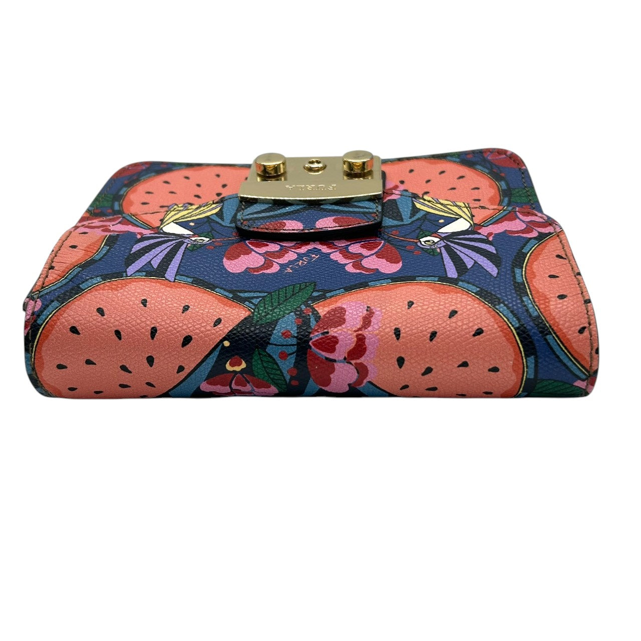 【美品】フルラ メトロポリス チェーンショルダーバッグ PVC 総柄 スイカ 鳥 マルチカラー レディース FURLA METROPOLIS 斜め掛け可 ポシェット ミニバッグ 限定 希少デザイン ゴールド金具 s30