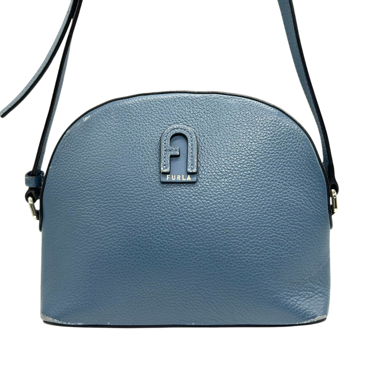 フルラ アヴリル ショルダーバッグ カメラバッグ レザー ブルー レディース FURLA AVRIL 斜め掛け可 クロスボディ ポシェット ミニバッグ コンパクト Fロゴ アーチロゴ ドーム型 人気モデル くすみブルー s30