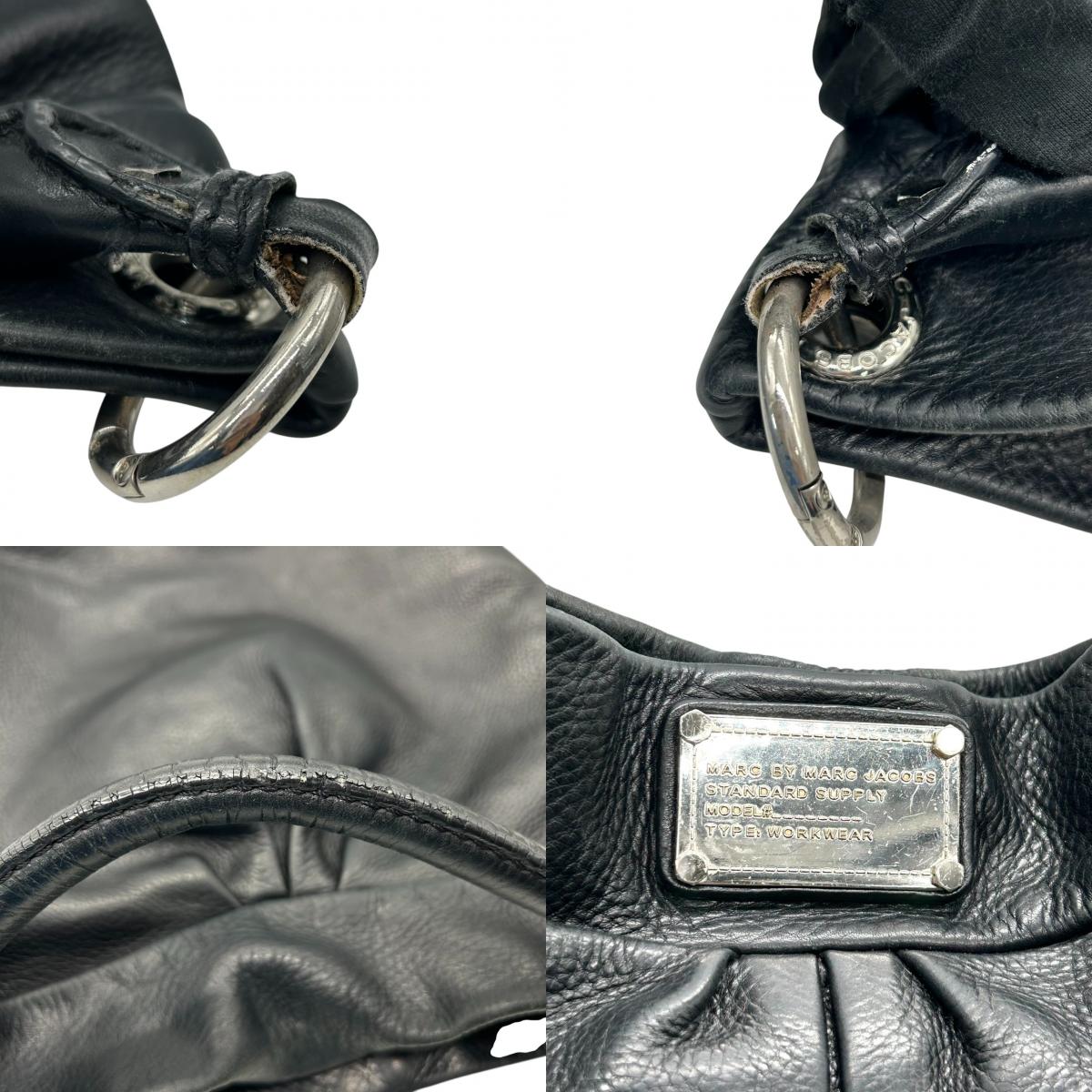 マークバイマークジェイコブス 2WAY ハンドバッグ ショルダーバッグ レザー 本革 ブラック レディース STANDARD SUPPLY 斜め掛け可 肩掛け可 A4収納可 大容量 ギャザーデザイン ホーボーバッグ エレガント 人気モデル s30