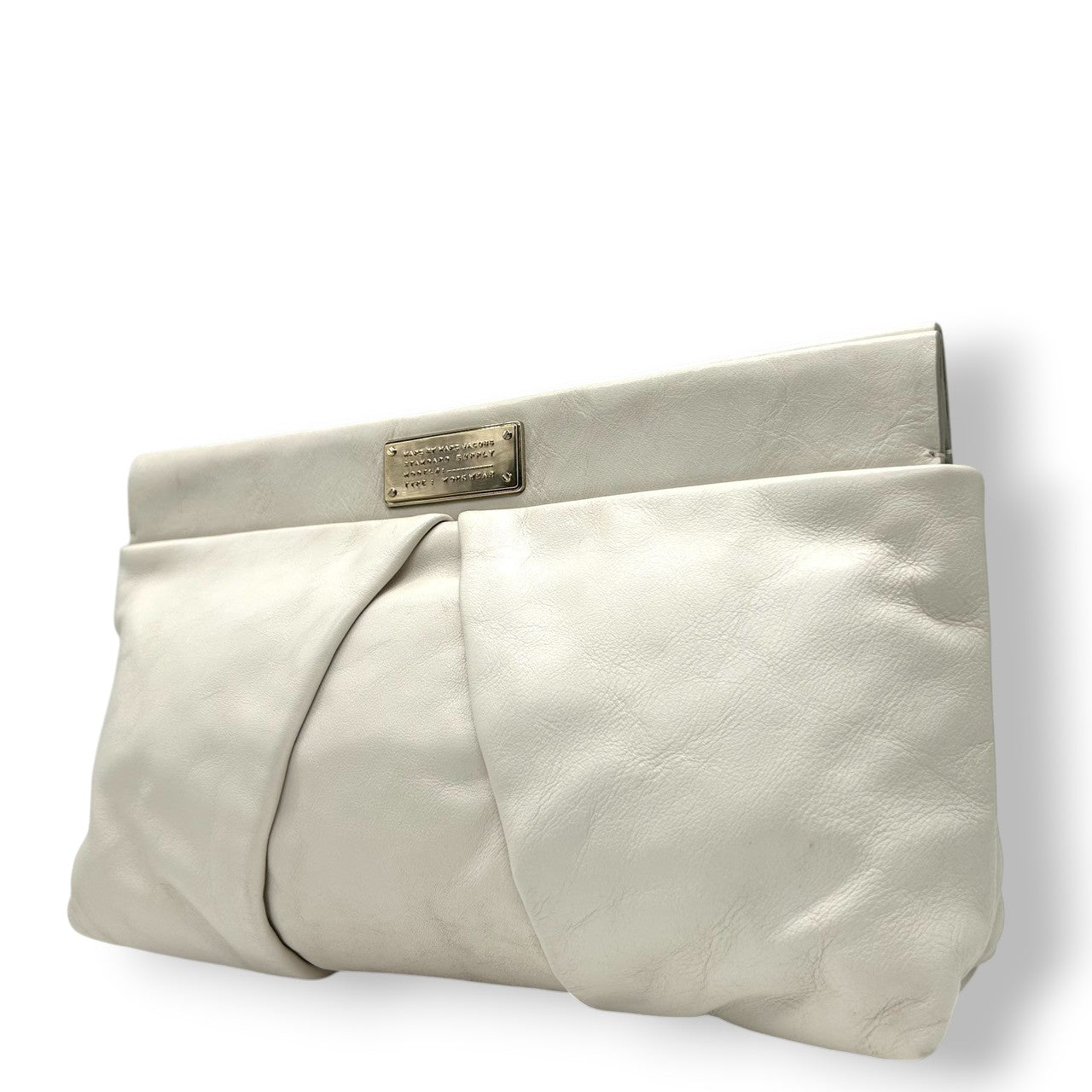 【未使用級／美品】マークバイマークジェイコブス がま口 クラッチバッグ レザー ホワイト系 レディース パーティバッグ MARC BY MARC JACOBS STANDARD SUPPLY ギャザー エレガント フェミニン s30