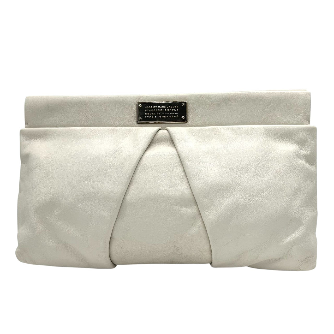 【未使用級／美品】マークバイマークジェイコブス がま口 クラッチバッグ レザー ホワイト系 レディース パーティバッグ MARC BY MARC JACOBS STANDARD SUPPLY ギャザー エレガント フェミニン s30