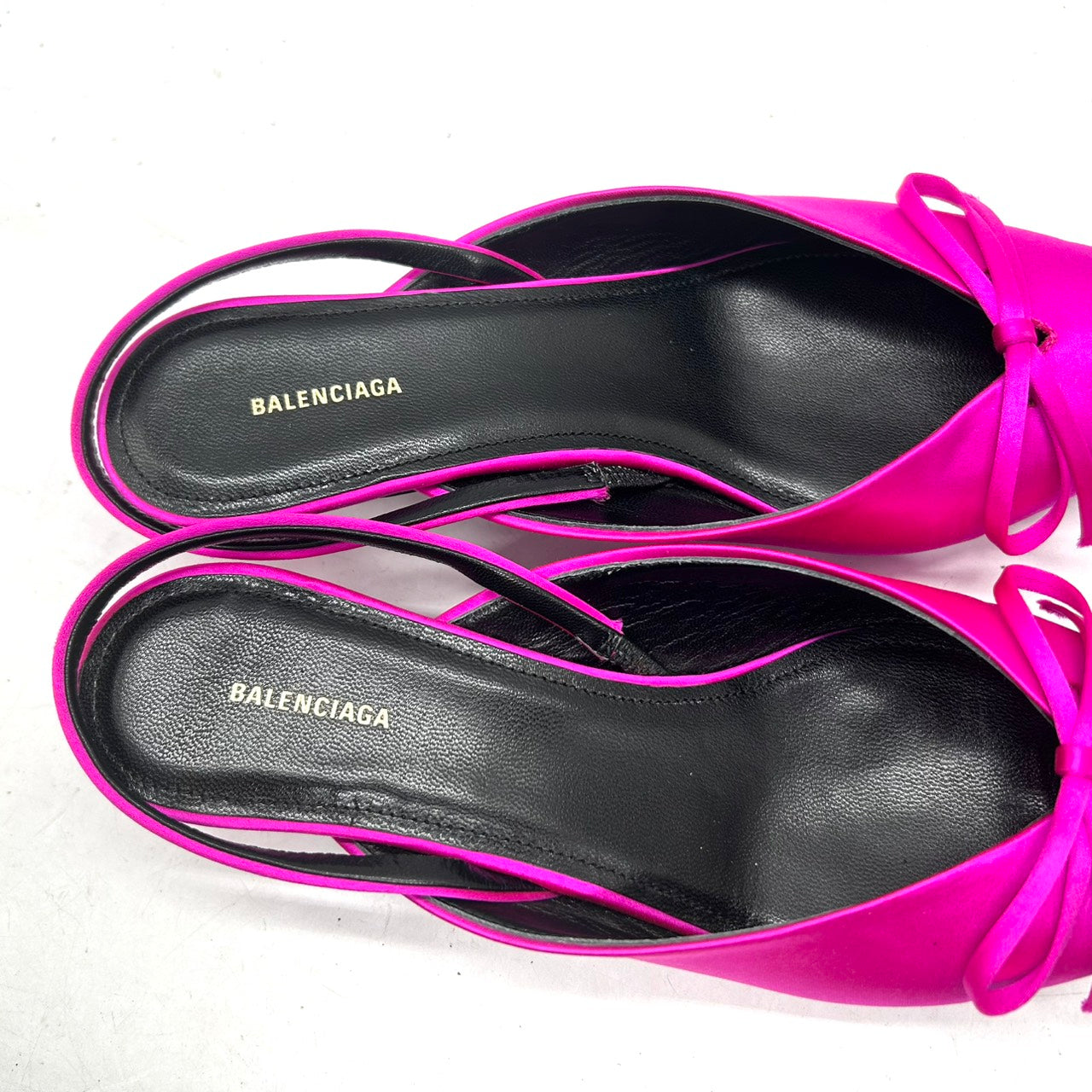 【未使用】バレンシアガ ナイフ リボン パンプス ミュール バックストラップ スリングバック ポインテッドトゥ サテン ピンク 36 23cm レディース 箱 保存袋 タグ付き キトゥンヒール エレガント モード パーティ CT1