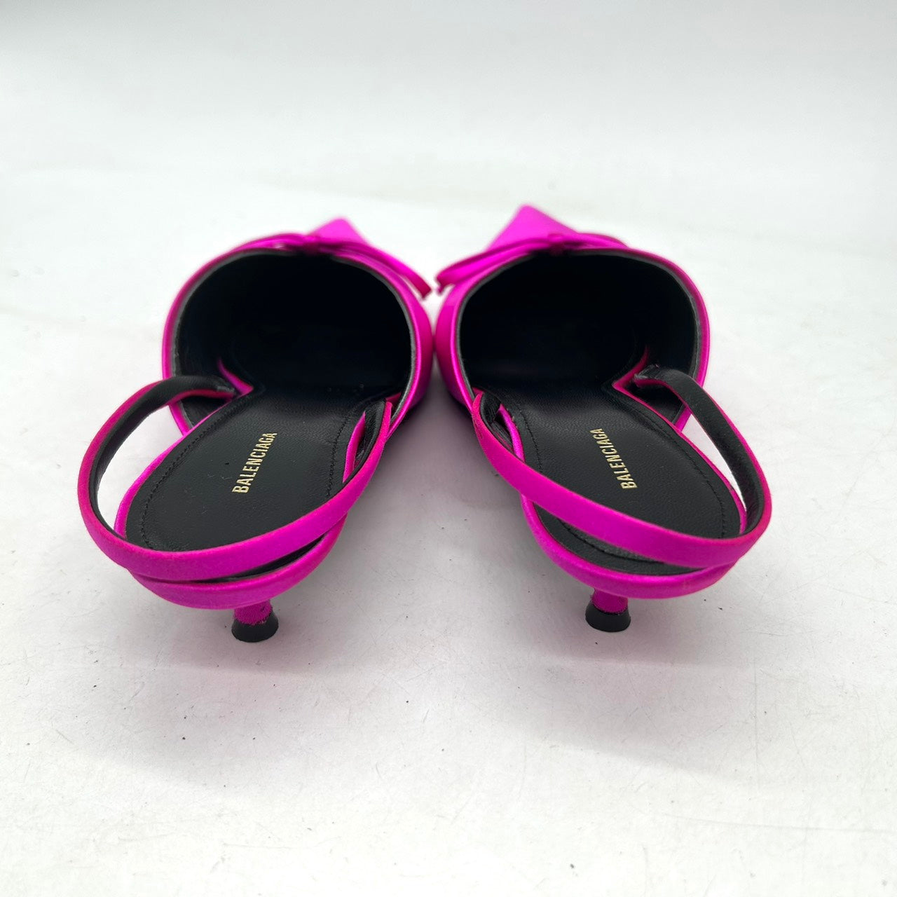 【未使用】バレンシアガ ナイフ リボン パンプス ミュール バックストラップ スリングバック ポインテッドトゥ サテン ピンク 36 23cm レディース 箱 保存袋 タグ付き キトゥンヒール エレガント モード パーティ CT1