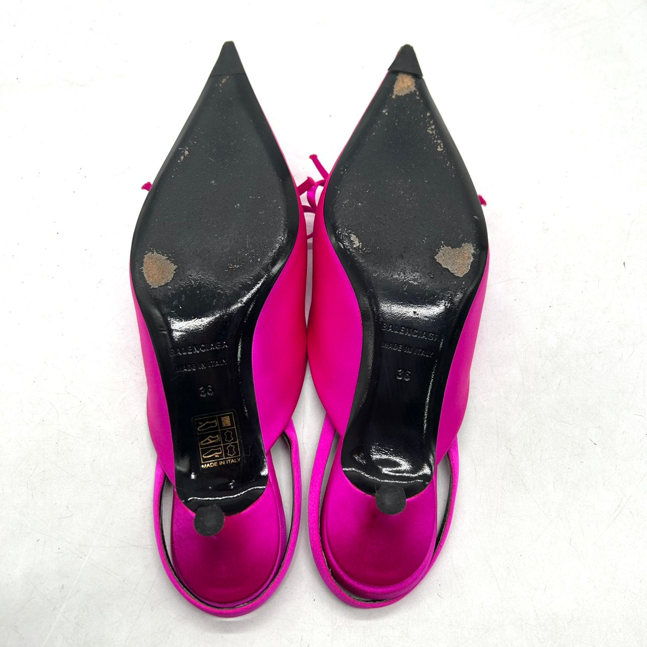 【未使用】バレンシアガ ナイフ リボン パンプス ミュール バックストラップ スリングバック ポインテッドトゥ サテン ピンク 36 23cm レディース 箱 保存袋 タグ付き キトゥンヒール エレガント モード パーティ CT1