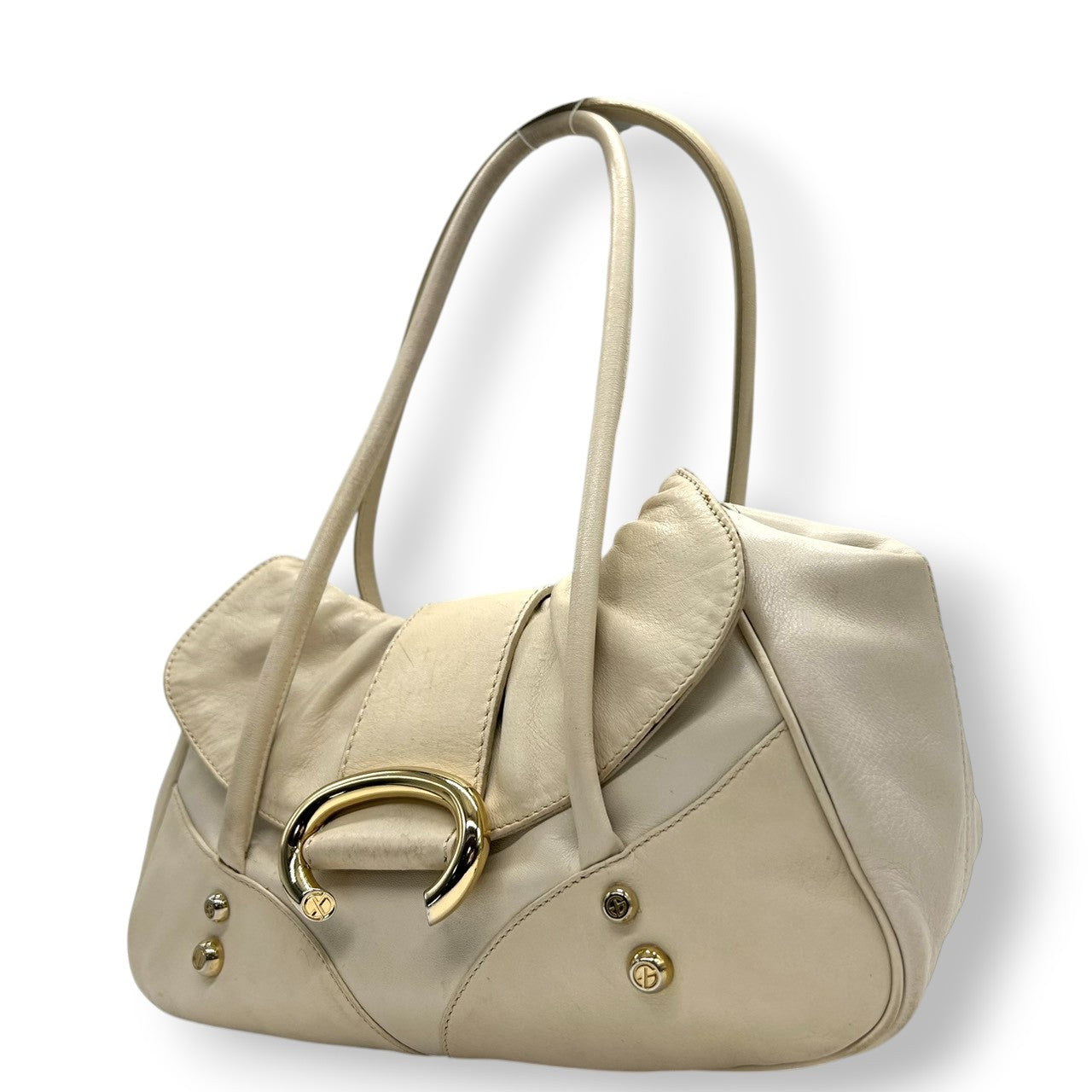 フランチェスコビアジア ハンドバッグ ショルダーバッグ ワンショルダー 肩掛け フラップ ギャザー レザー 本革 アイボリー C型リング ゴールド金具 レディース おしゃれ エレガント フェミニン 高級感 パーティ デート お出かけ s97